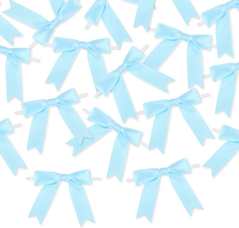 Meseey 50 Pcs 3 Inches Twist Tie Satin Ribbon Bows Baby Blue Pretied Premade Craft Bows for Treat Bags Gift Wrapping Basket Wedding Baby Shower Brithday Christmas Party (3", Baby Blue) - Image 3